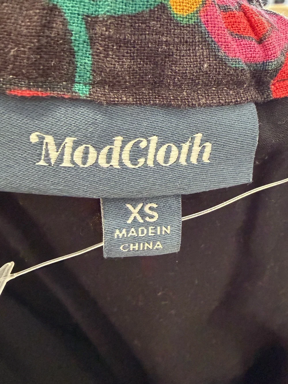 ModCloth Floral A-Line Skirt Black Multicolor Rayon Linen Size XS
